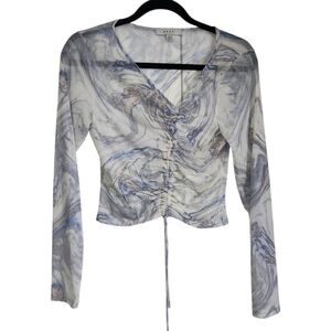 Gaze Sheer Marble Print Ruched Top